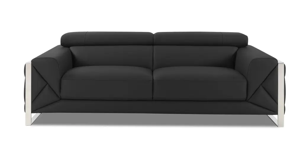 Top Grain Italian Leather Sofa Dark Gray Foam Cushion global united
