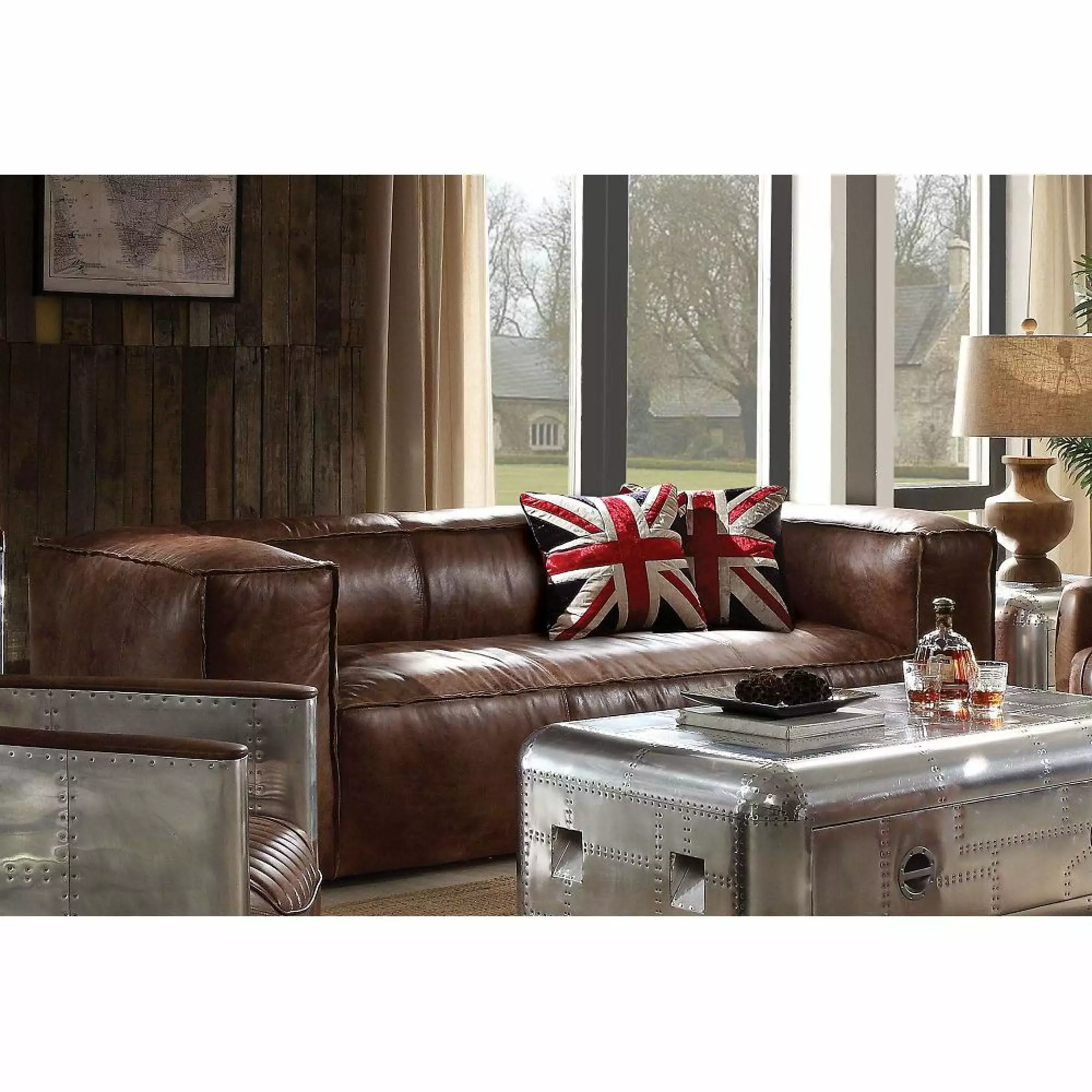 Miekor Furniture Brancaster Sofa Retro Brown Top Grain Leather - Vintage Style