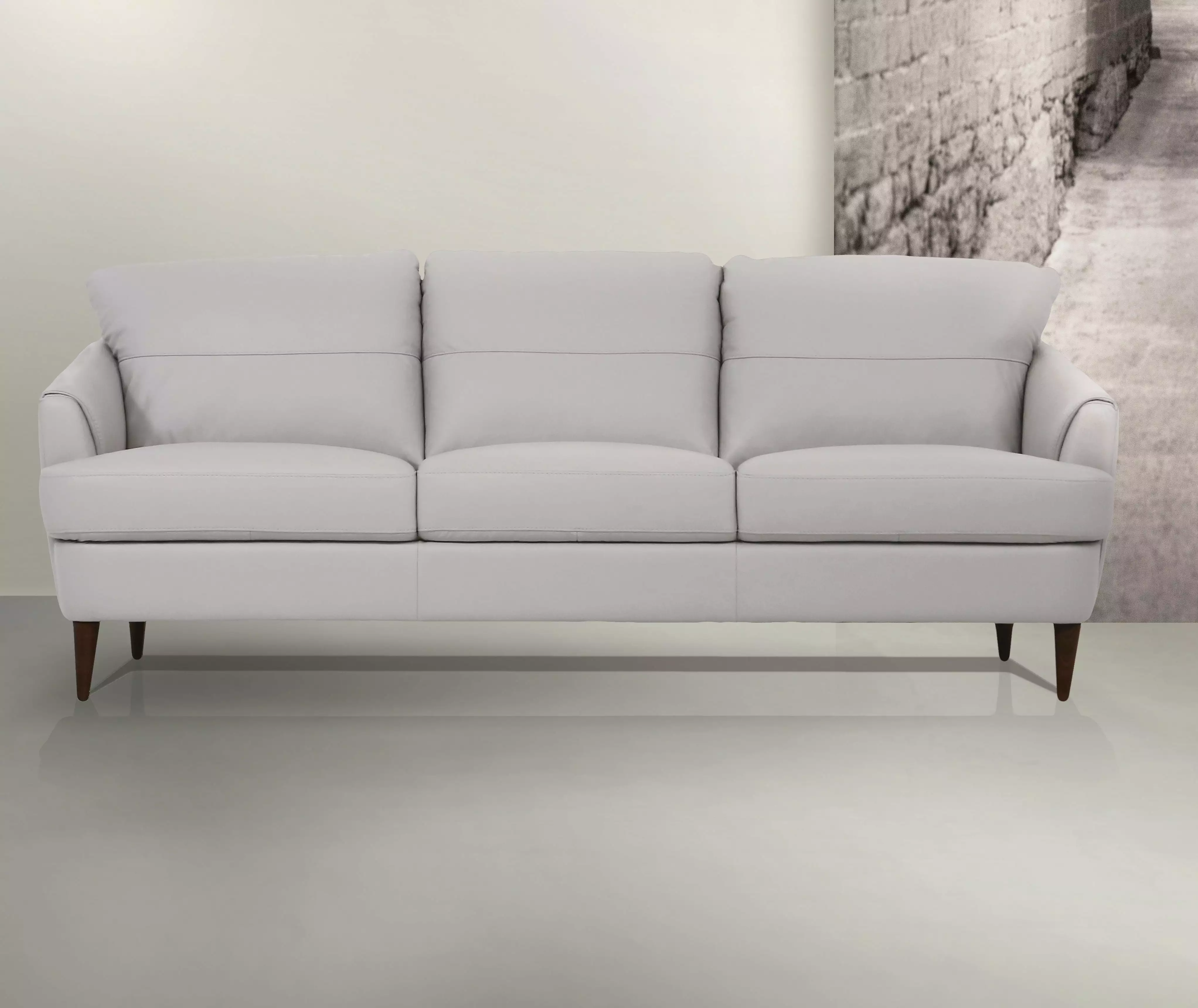 Miekor Furniture Helena Sofa Pearl Gray Leather Living Room Couch