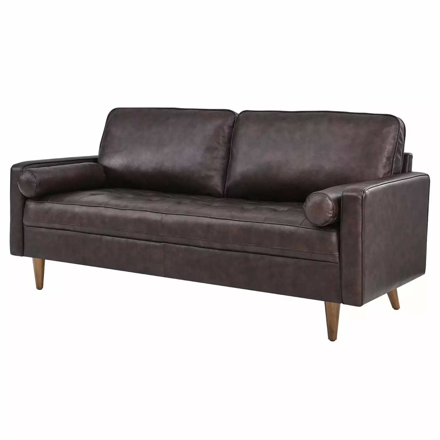 Brown Leather Sofa Couch Mid Century Modern Living Room Lounge HB33441