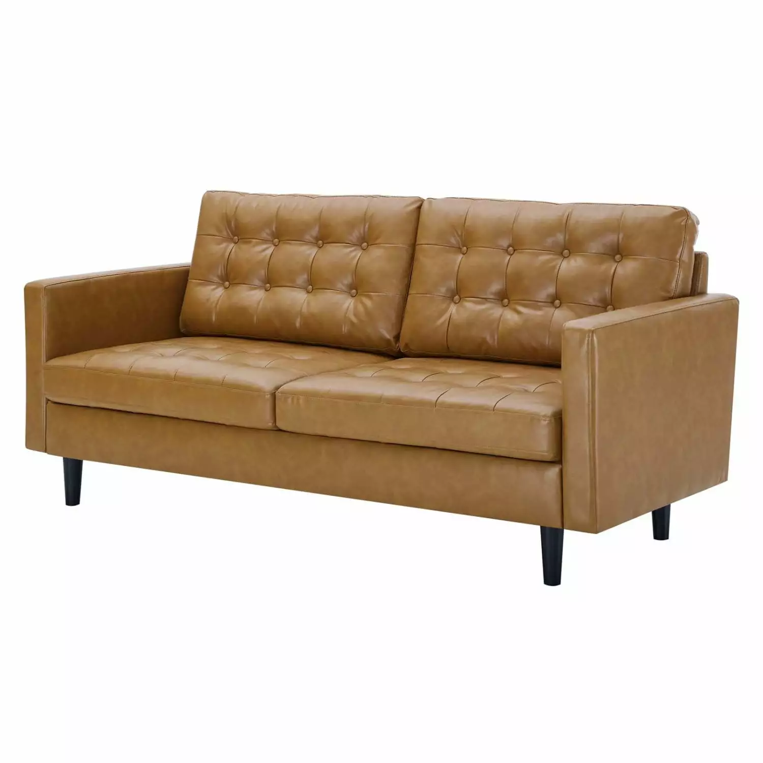 Tan Vegan Leather Sofa Couch Mid Century Modern Living Room Lounge HB33397
