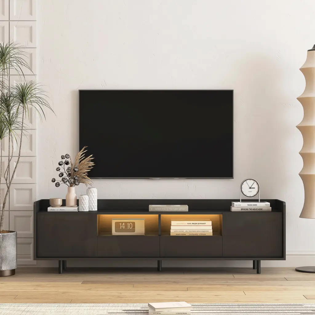 High Gloss TV Stand LED Light TVs Up To 70 Inches, Modern Home Entertainment dasenwood