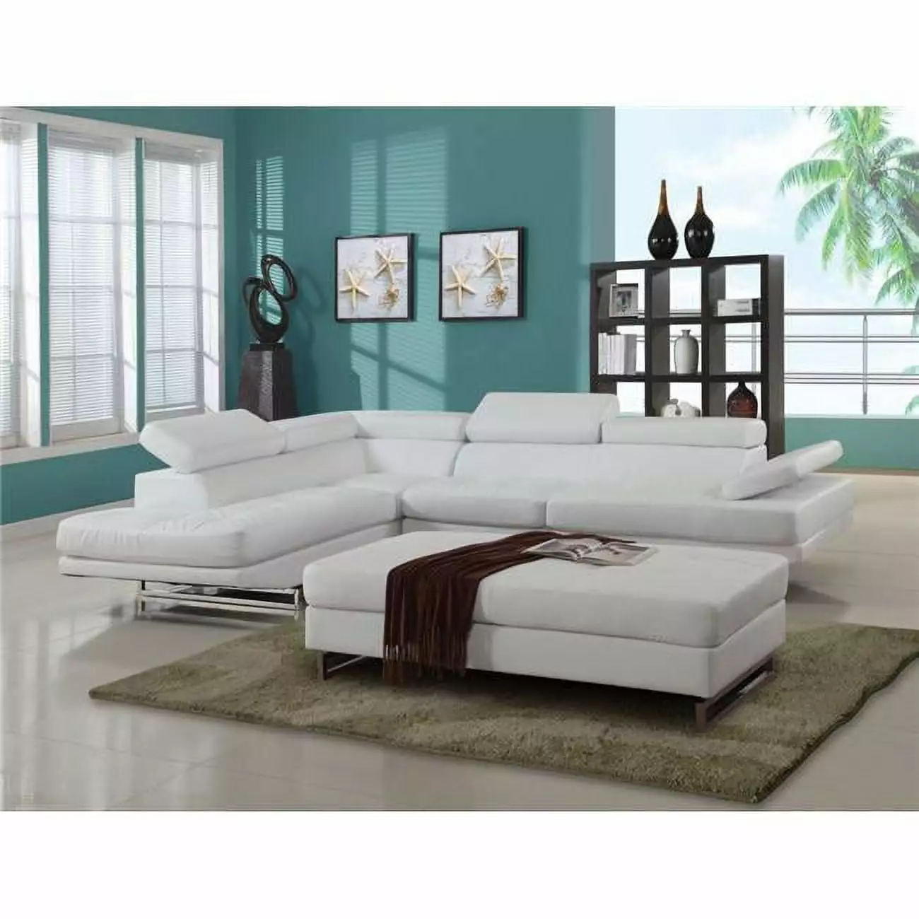 HomeRoots White Left Arm Facing Sectional Sofa 124 x 94 x 36 Inches