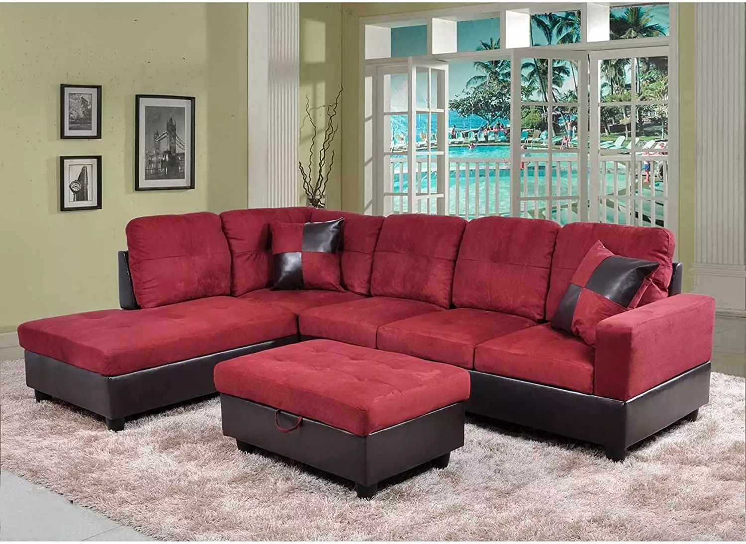 Lifestyle Furniture LF104A Avellino Left Hand Facing Sectional Sofa Red 35 x 103.5 x 74.5