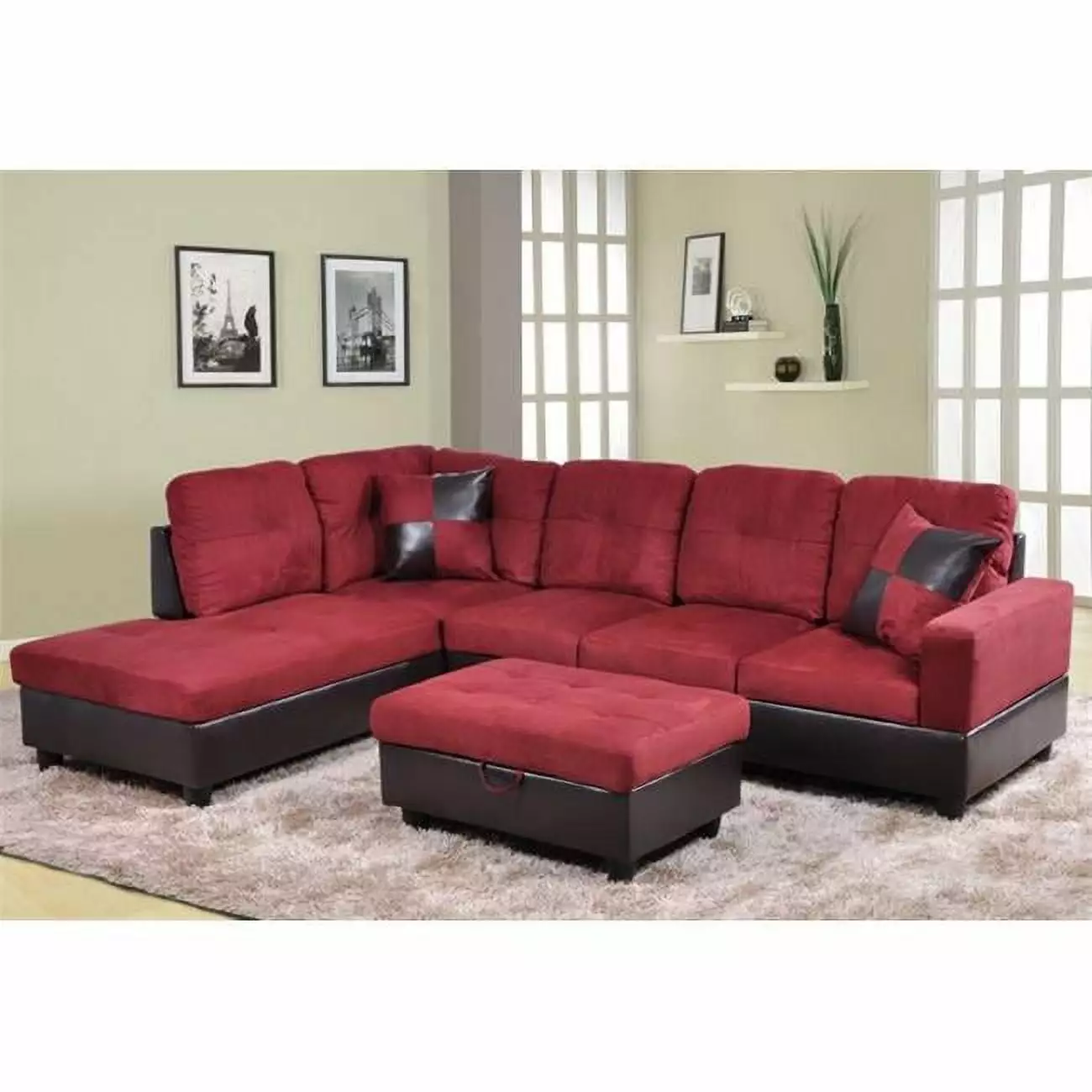 Lifestyle Furniture LF104A Avellino Left Hand Facing Sectional Sofa Red