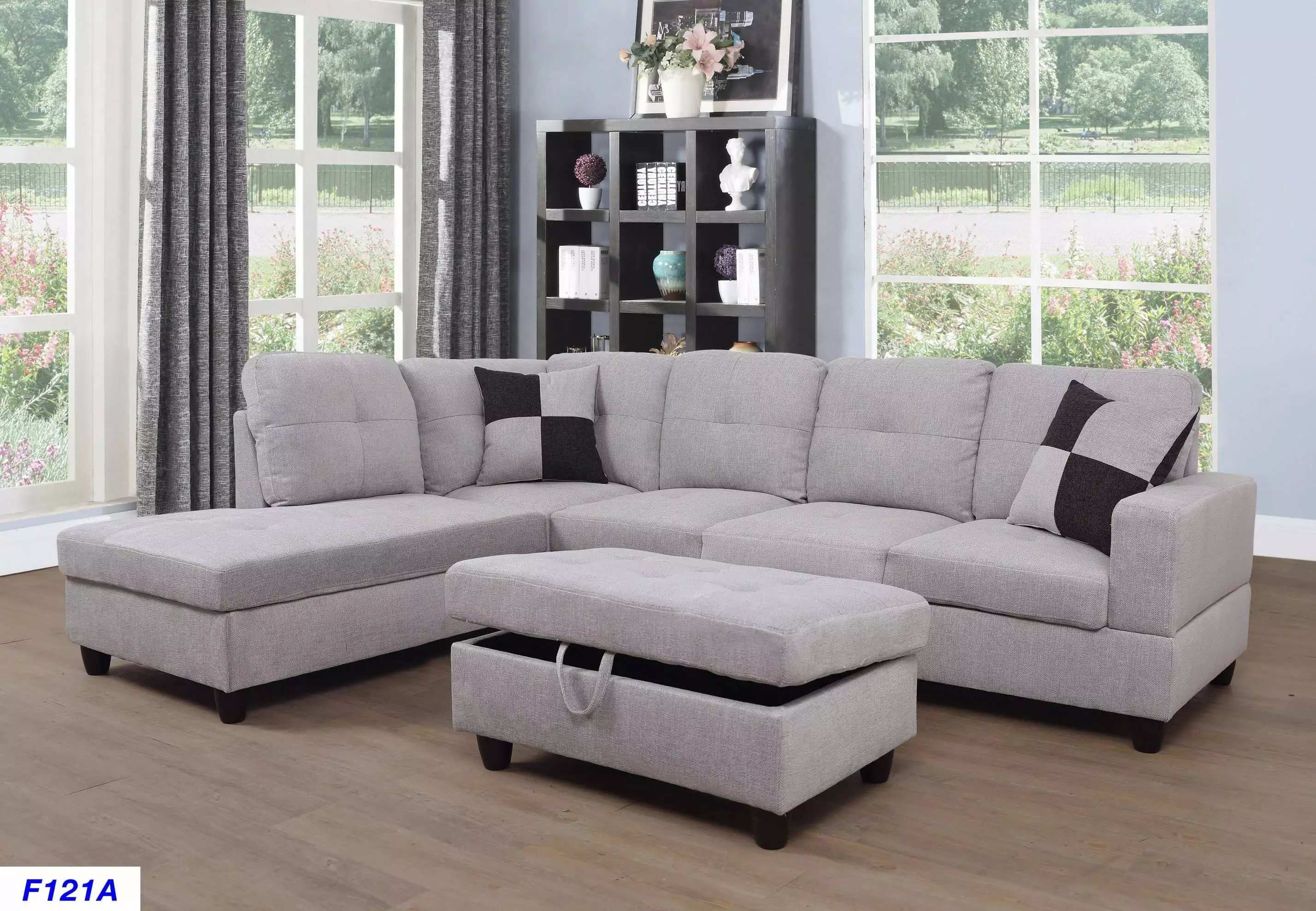 PonLiving Raphael Left Facing Sectional Sofa Ottoman Beige Fabric Pon Living Furniture Inc