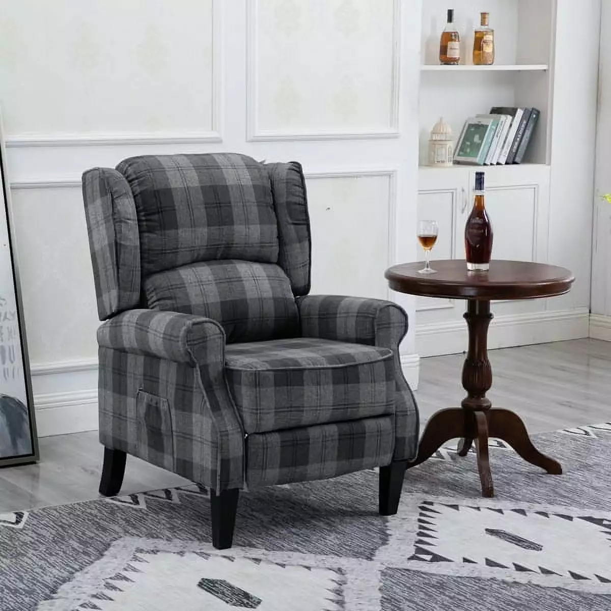 Fithood Modern Comfortable Upholstered Leisure Recliner Chair Footrest Grey Check
