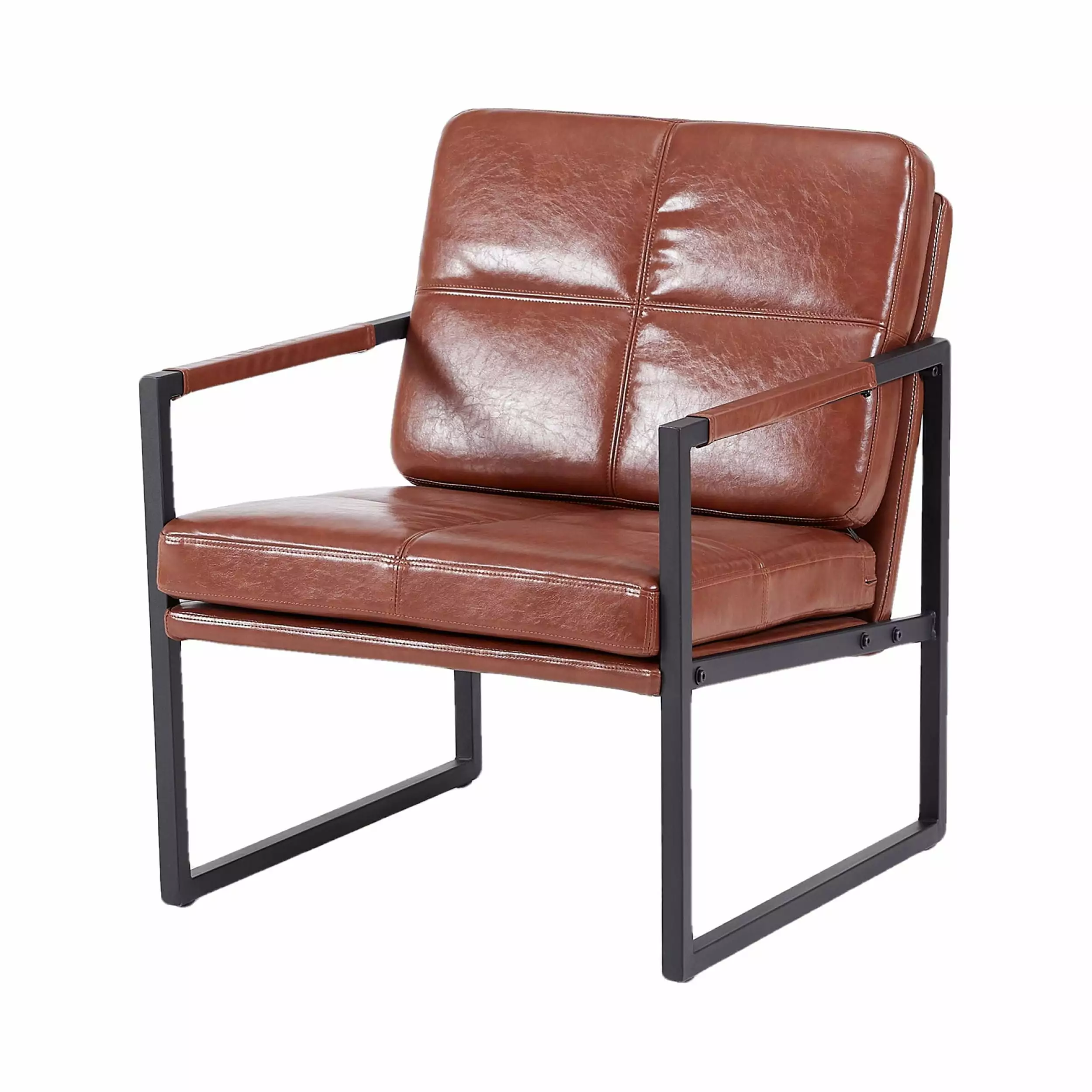 Red Brown PU Leather Leisure Black Metal Frame Recliner Chair 80866 - Living Room Furniture Miekor