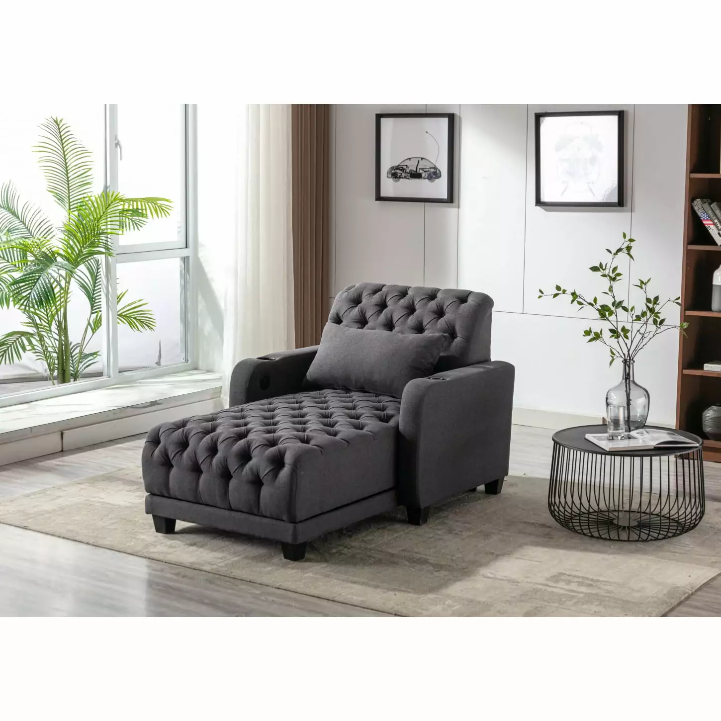Stylish Dark Grey Barrel Design Leisure Sofa Polyester Upholstery Sturdy Plywood Frame HATNOKIL