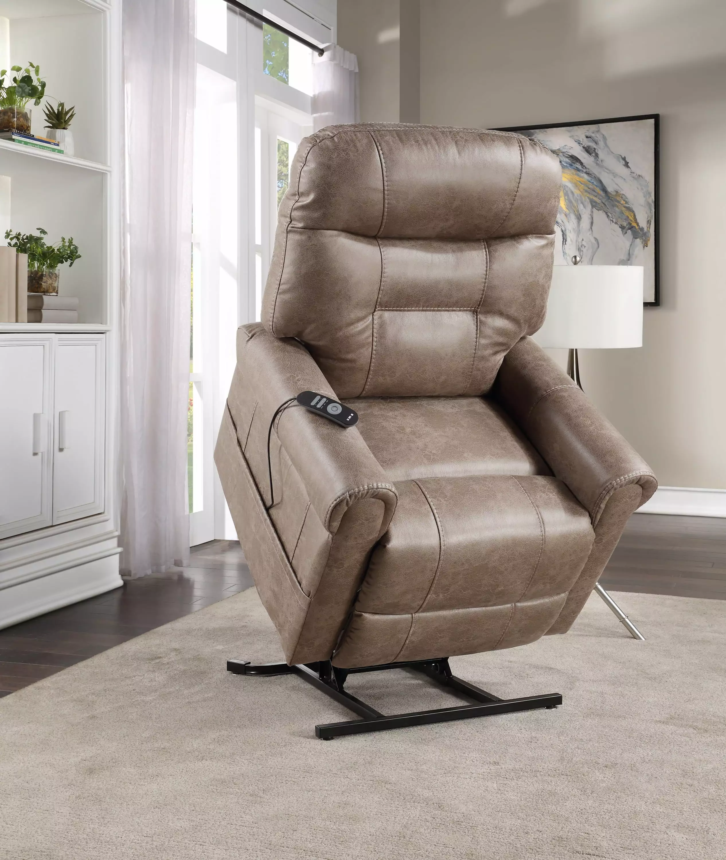 DeeHome Classic Rolled Arm Power Lift Recliner Heat and Massage High-Grade Polyester Fabric