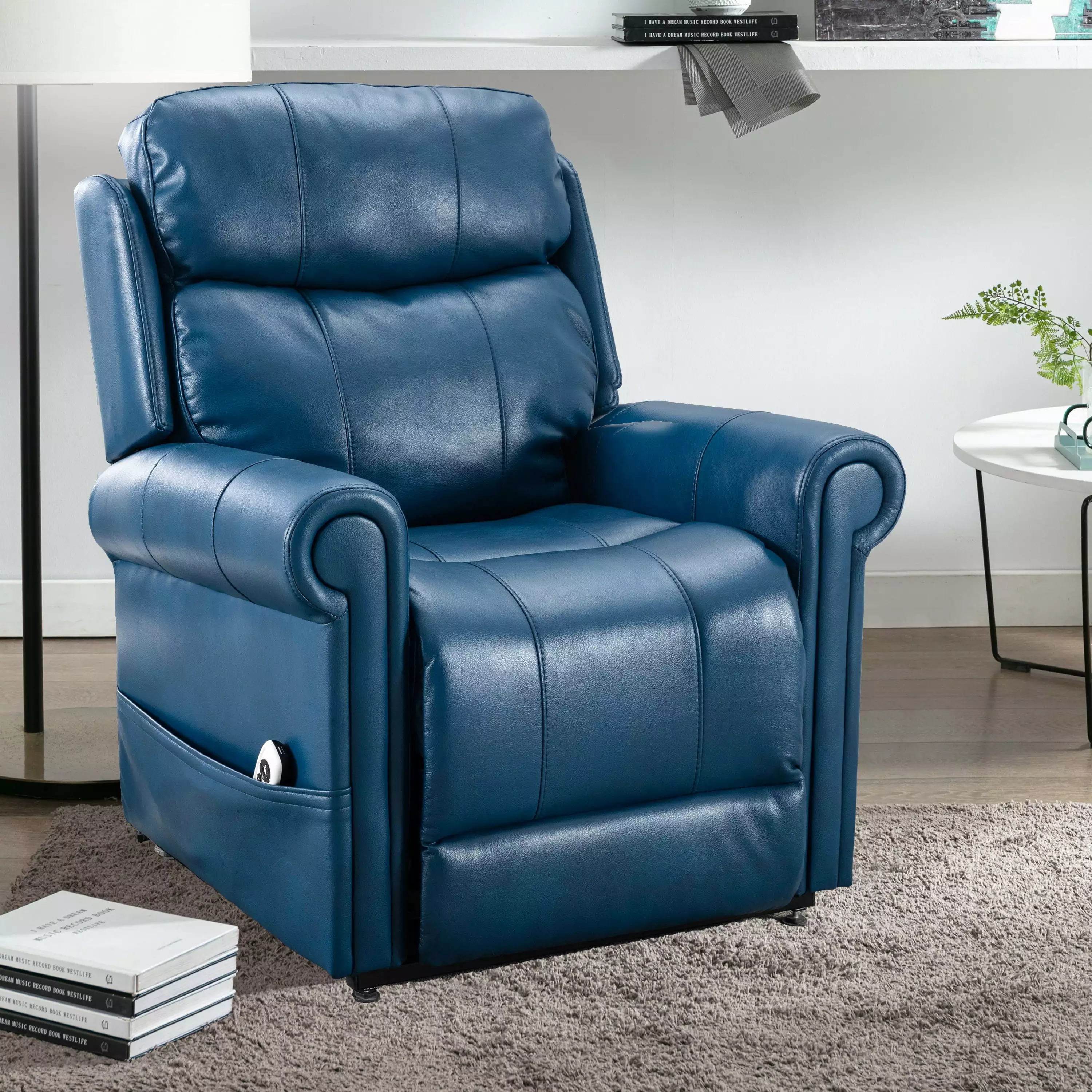 Lowell Leather Gel Lift Chair Massage Navy Blue Recliner Go Green Woods