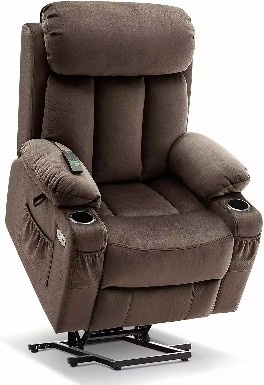 MCombo Large Electric Power Lift Recliner Chair Extended Footrest Big and Tall People Brown Fabric