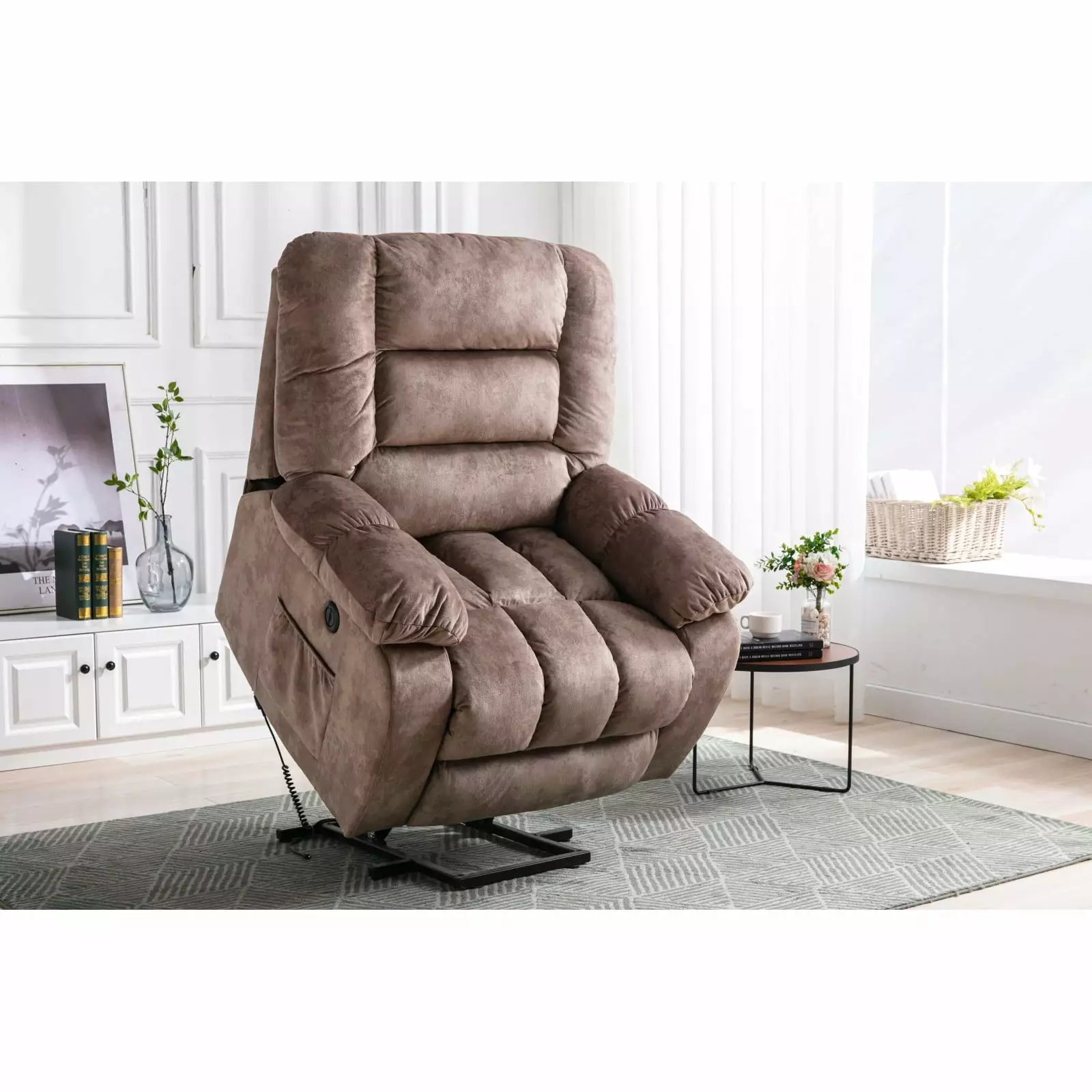 Miekor Furniture Electric Lift Recliner Heat Therapy and Massage Camel Elderly Comfort