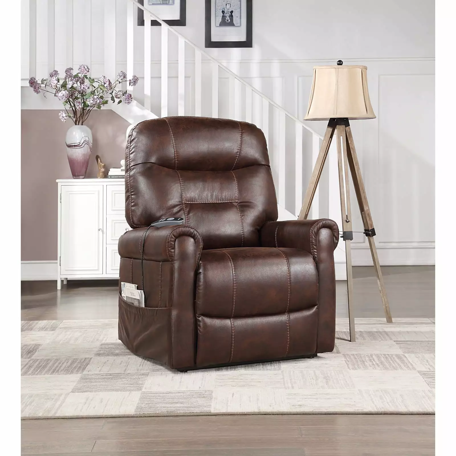 Comfortable Power Recliner Lift Chair Heat and Massage Walnut Living Room Ponnky