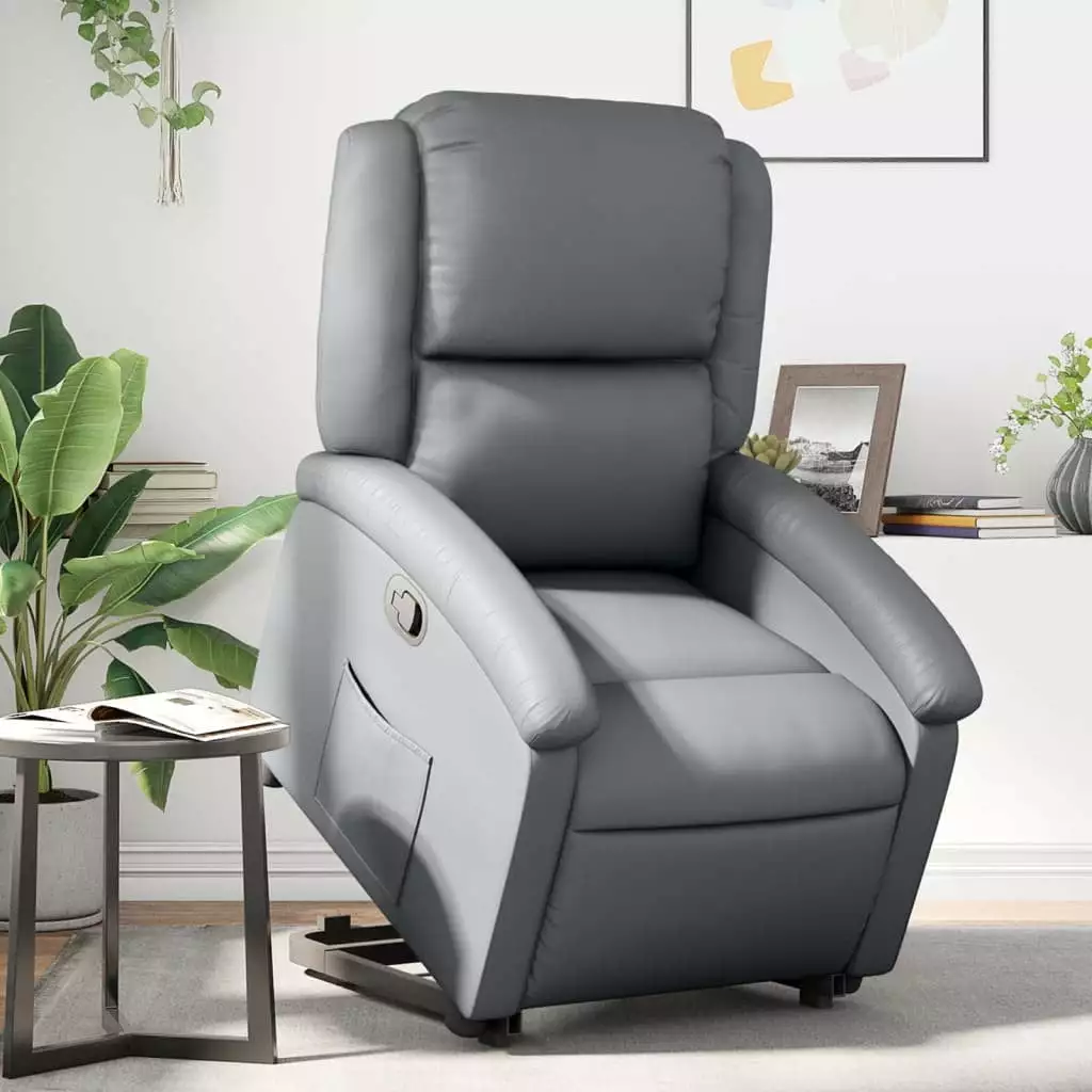 vidaXL Stand Up Recliner Chair Gray Faux Leather - Lift Assist Chair