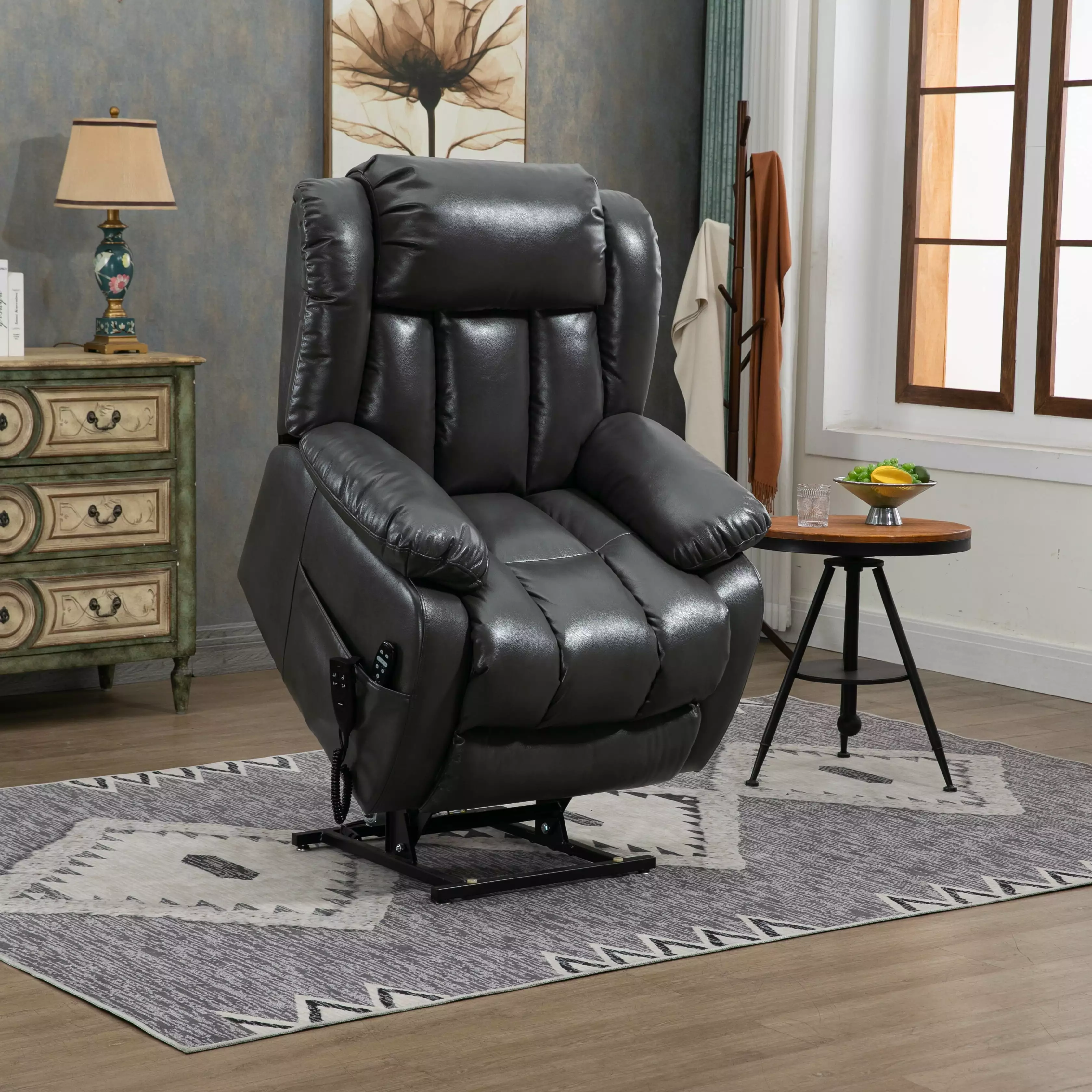DeeHome Dual Motor Grey Power Lift Recliner 8-Point Massage and Lumbar Heating