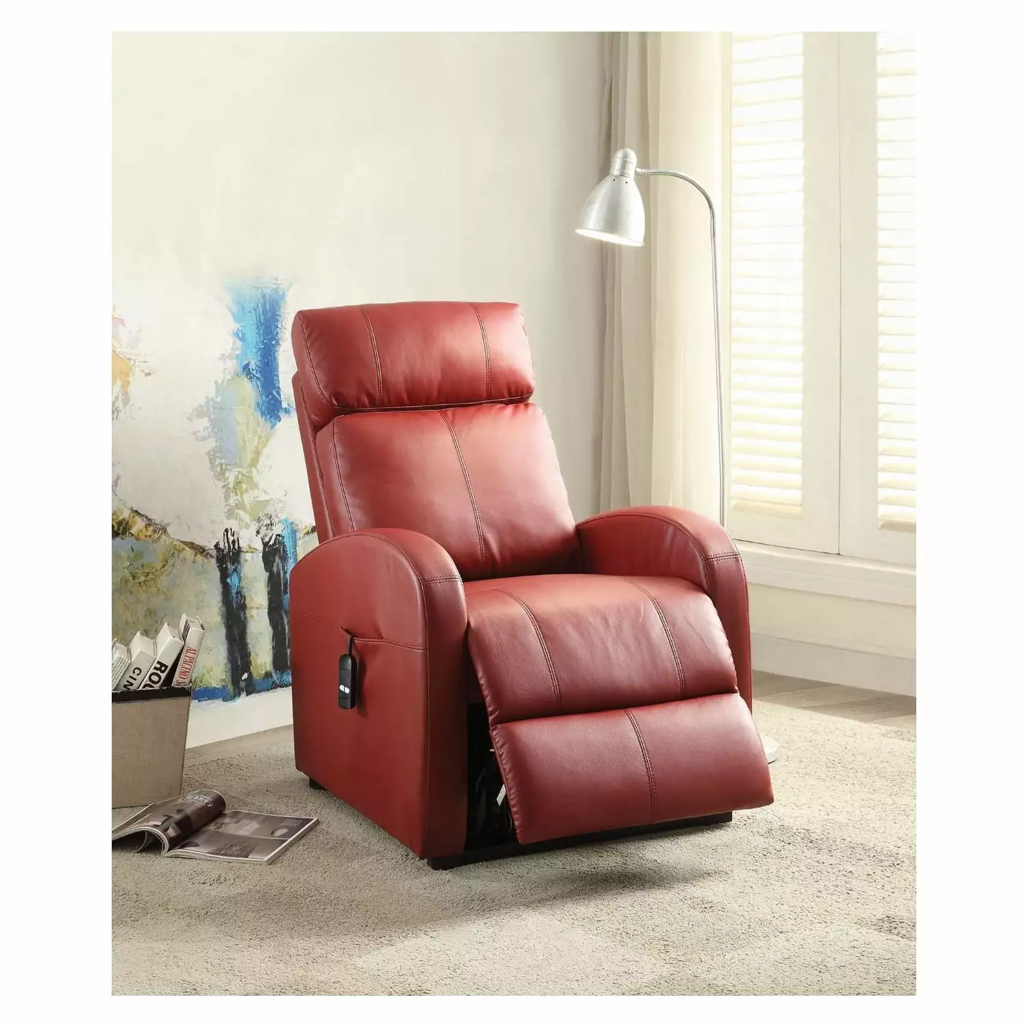 HomeStock Mediterranean Magic Red PU Lift Recliner Chair Elderly
