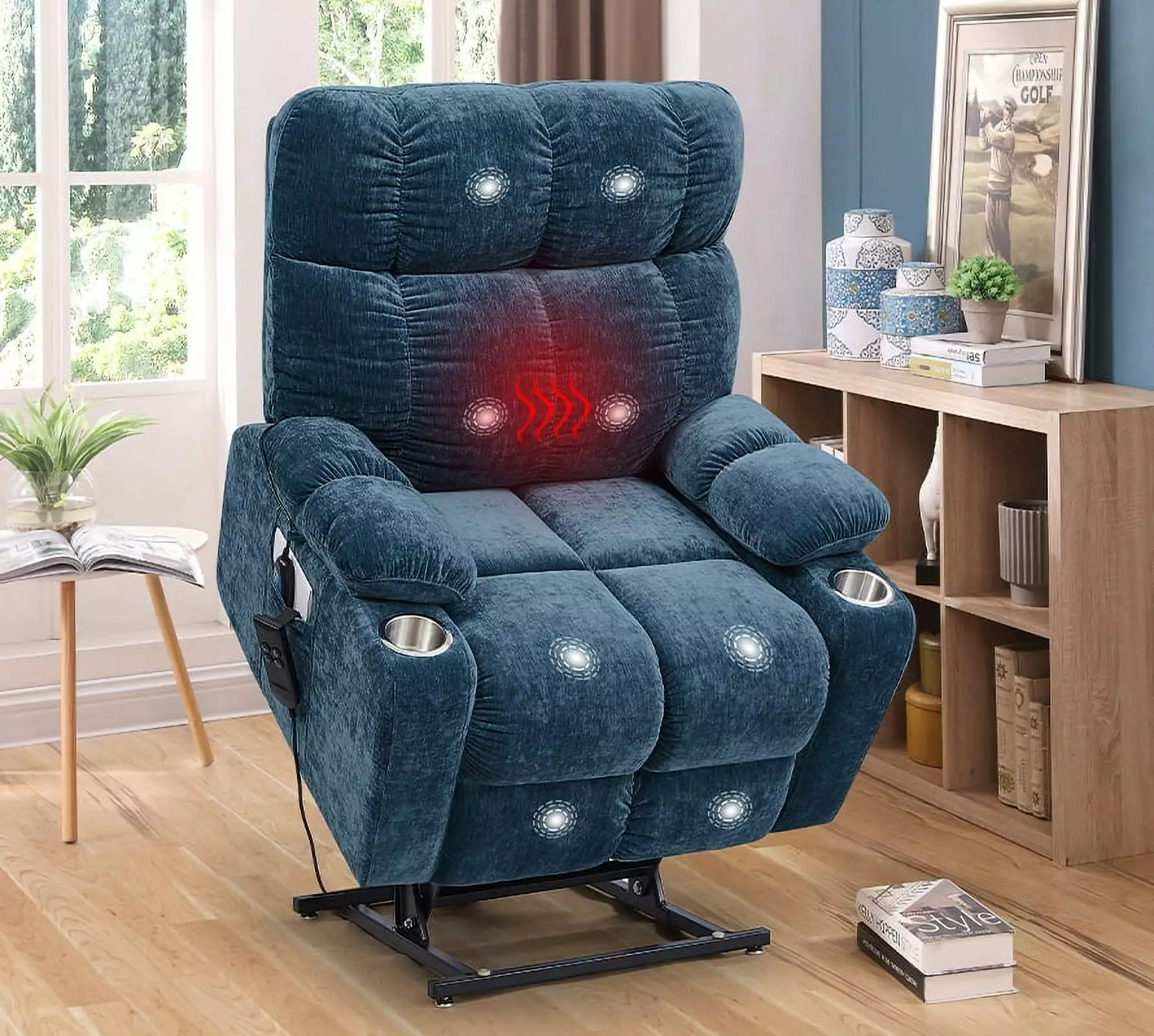 Liyasi Dual Okin Motor Power Lift Recliner Chair Elderly Infinite Position Lay Flat 180° Recliner Heat Massage Blue Jamini