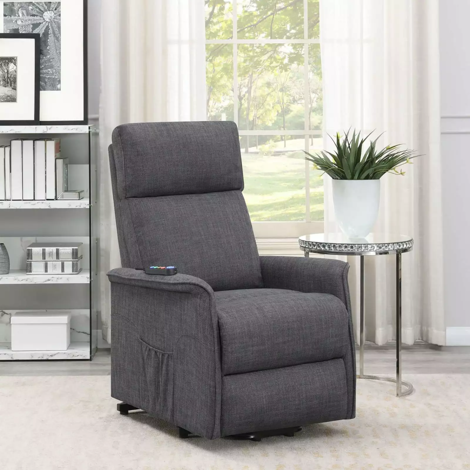 Miekor Furniture Charcoal Power Lift Recliner Massage Function W5U841