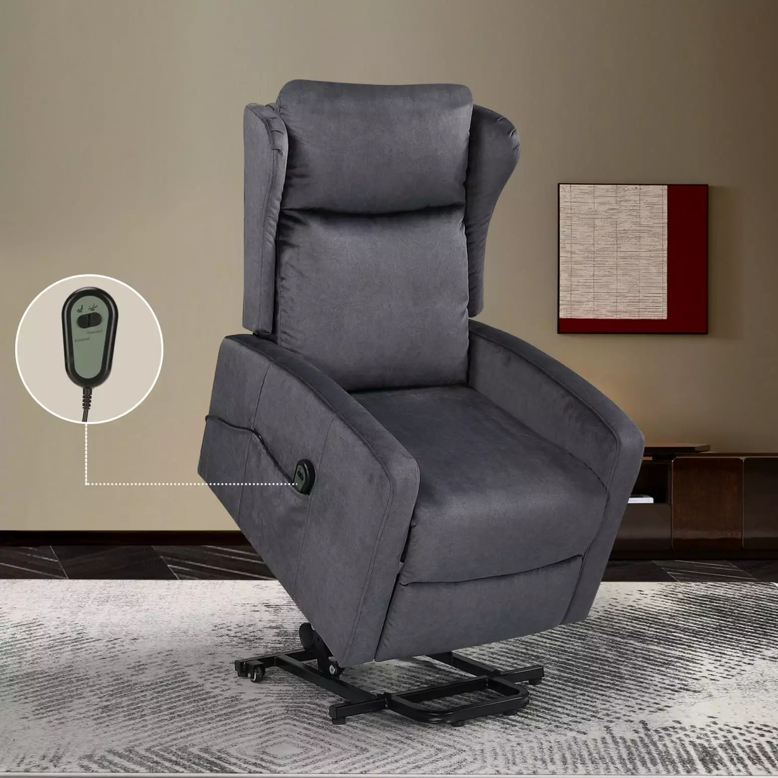 Power Lift Recliner Chair Remote Control Back and Leg Support Grey Ponnky