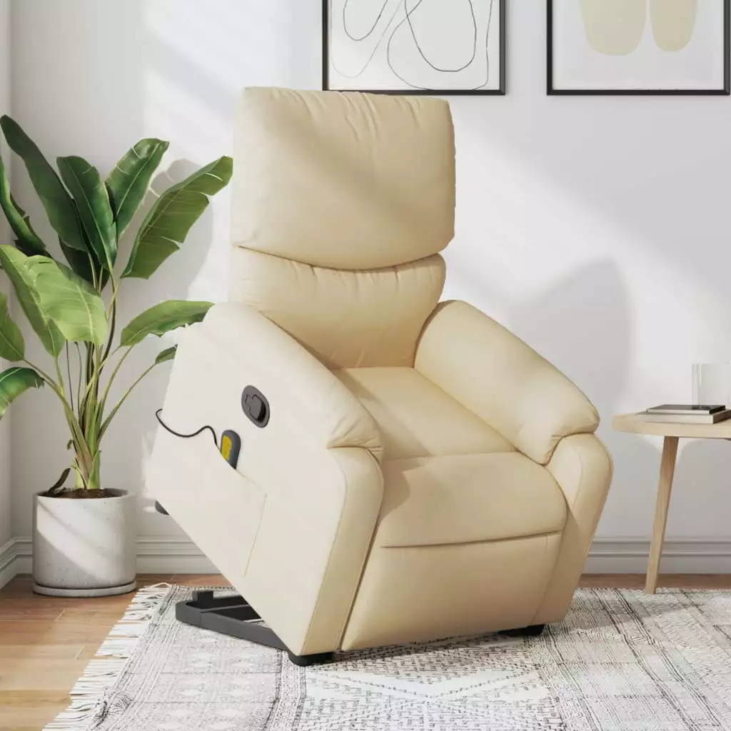 vidaXL Stand up Massage Recliner Chair Cream Fabric Lift Assistance