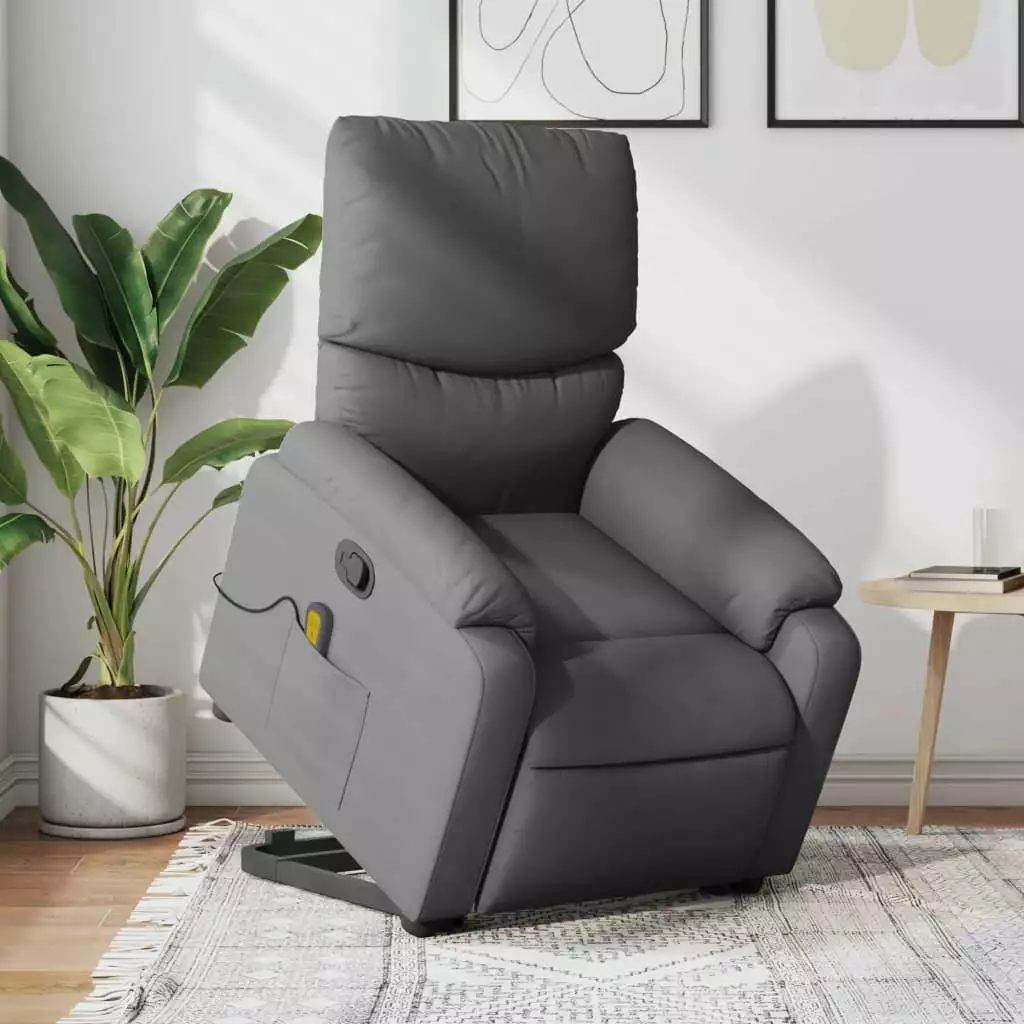 vidaXL Stand up Massage Recliner Chair Dark Gray Fabric Lift Assistance