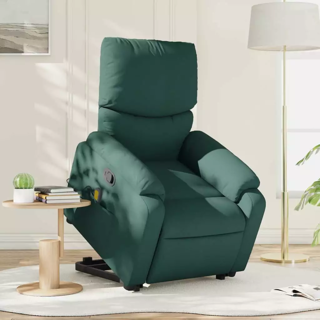 vidaXL Stand up Massage Recliner Chair Dark Green Fabric Lift Assistance
