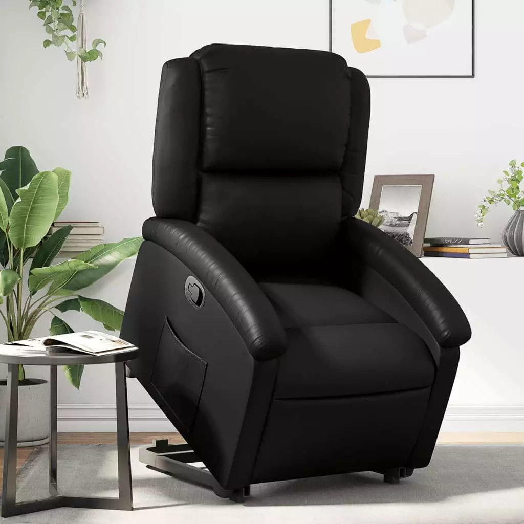 vidaXL Stand up Recliner Chair Black Faux Leather Smooth Reclining