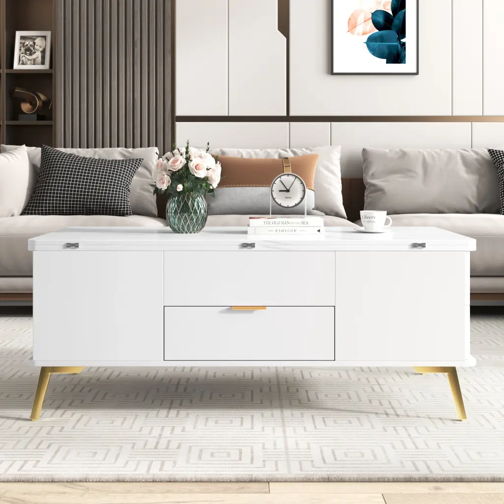 Modern Lift Top Coffee Table Multi Practical Table Drawers White Finish changes
