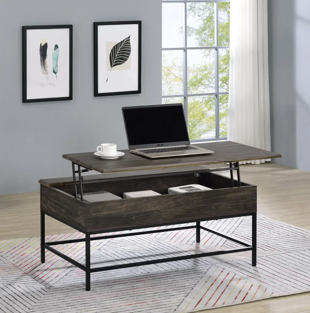 Cliff 39 Inch Brown Lift Top Coffee Table MDF Surface lilola home