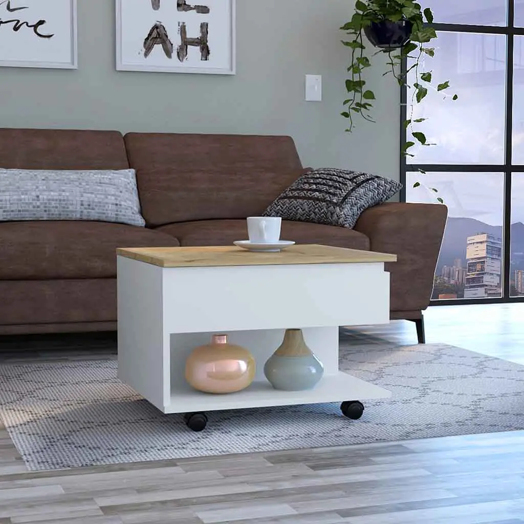 Luanda Lift Top Coffee Table Casters One Shelf Multicolor Desk Top Modern Table tuhome