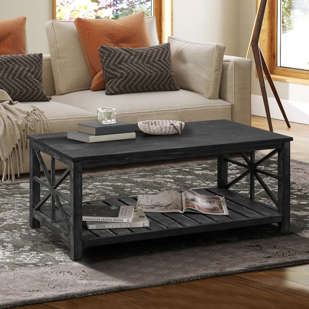 47 Inch Modern Coffee Table Storage Shelf, Farmhouse Rectangle Lift Top zrun furniture