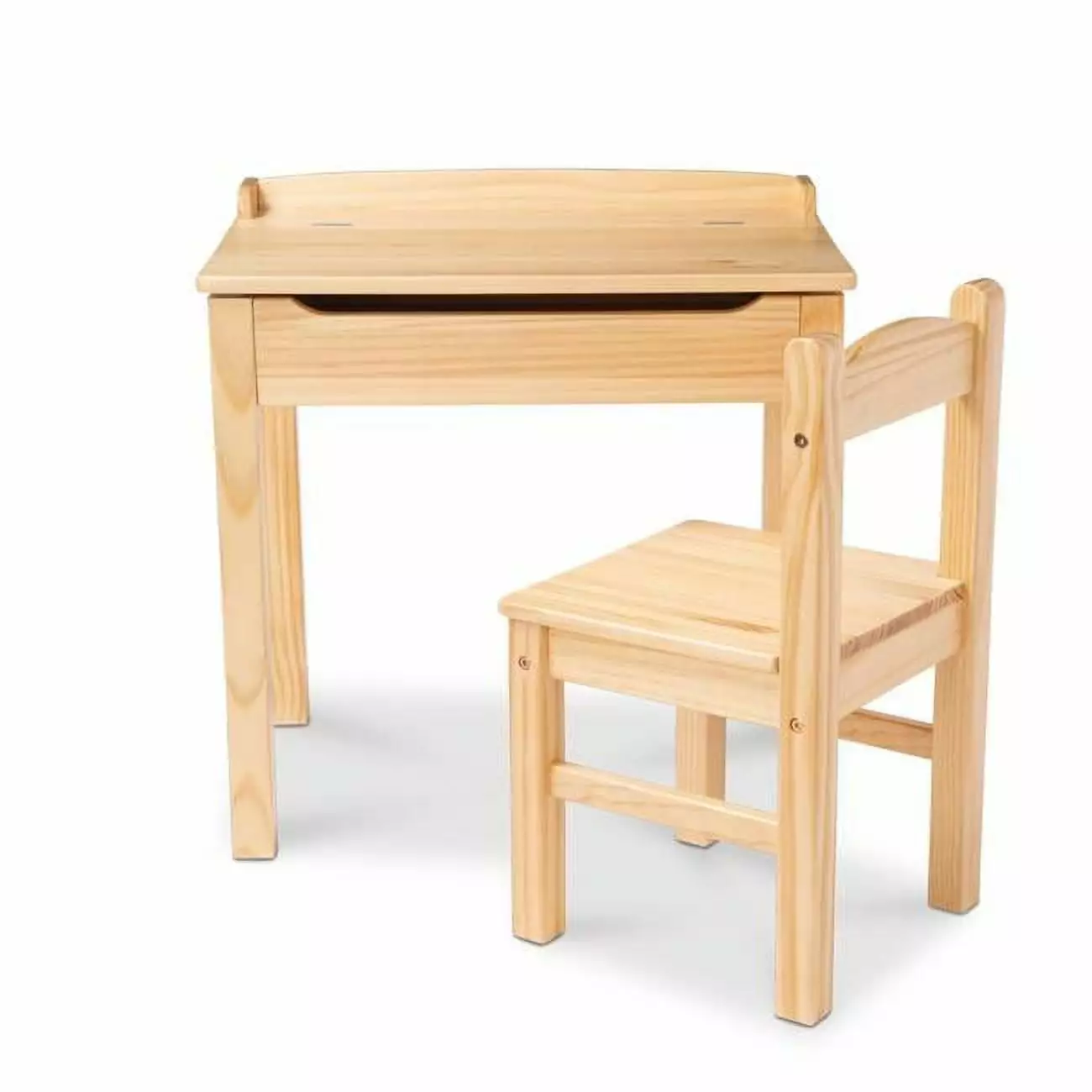 Wooden Lift-Top Desk and Chair Set Honey Finish Home Office Writing Desk Convenience Concepts