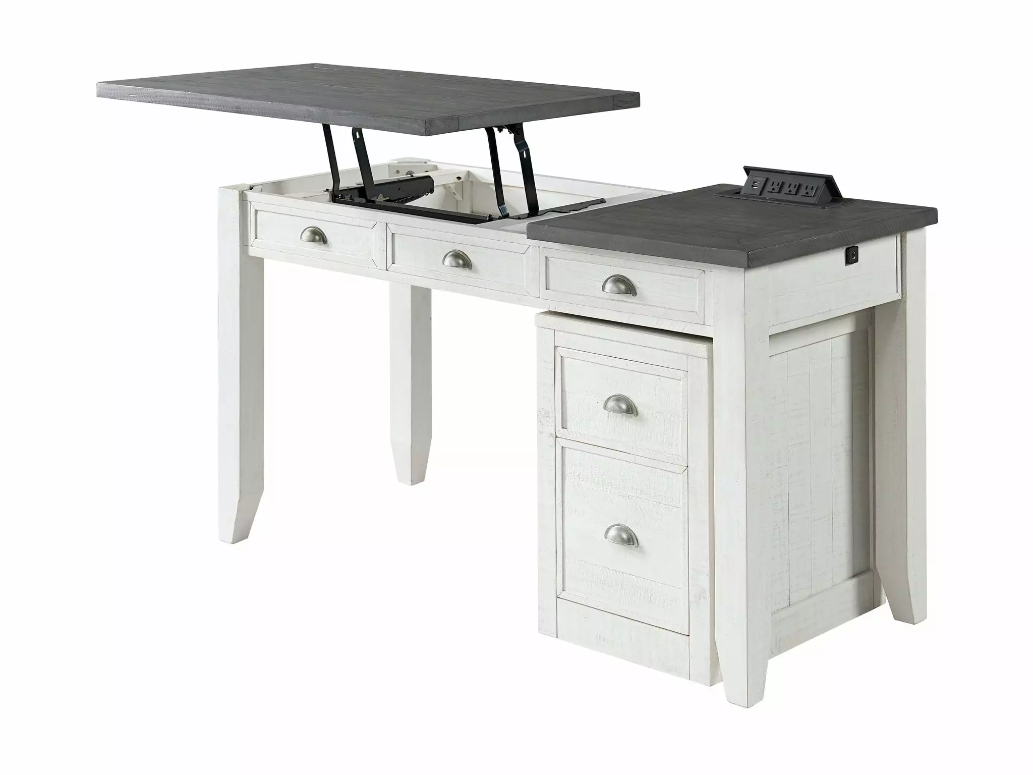 Martin Svensson Home Monterey 57 Lift-Top Desk Fingerprint Lock - White Stain and Grey Desk