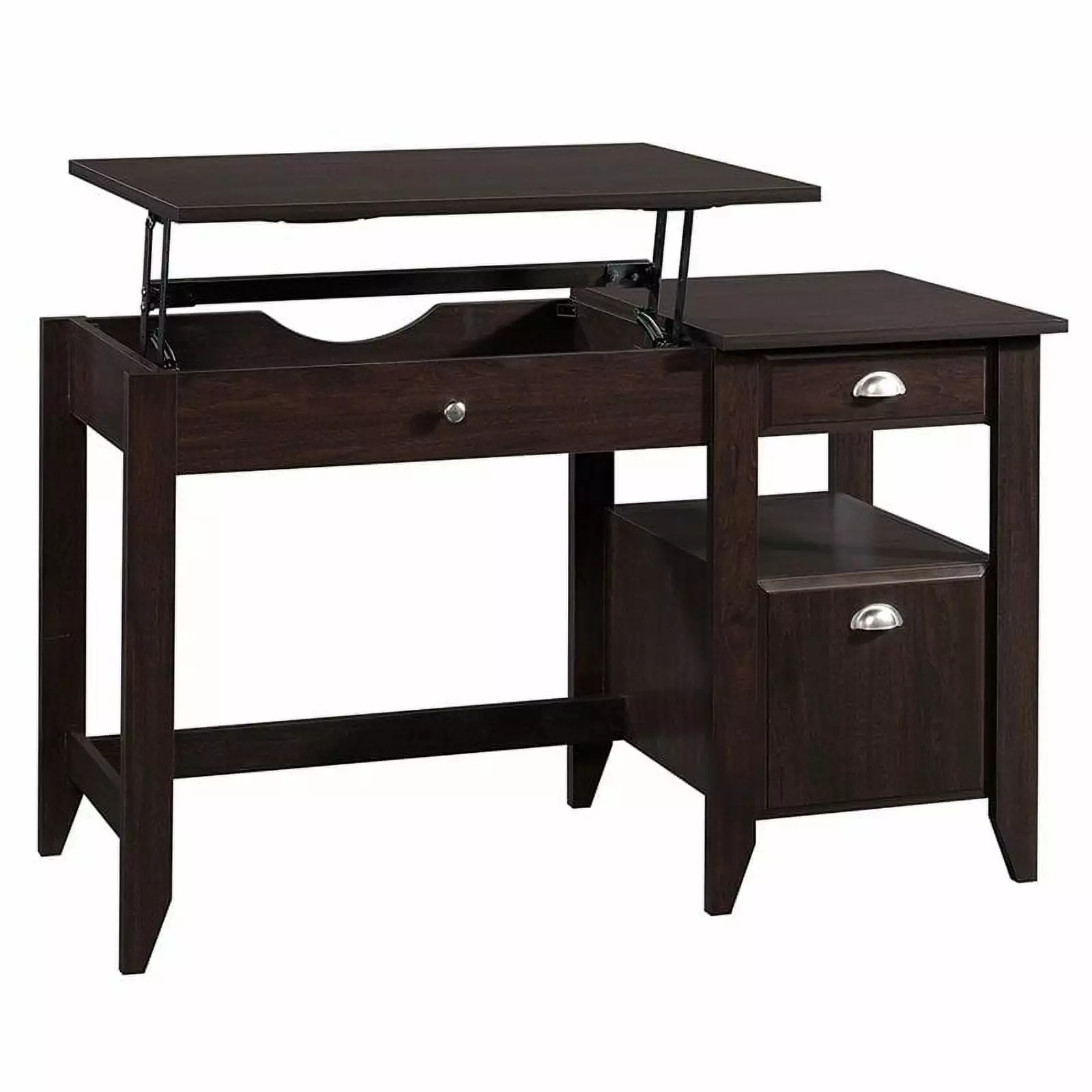 Pemberly Row Lift Top Transitional Engineered Wood Desk Dark Wood
