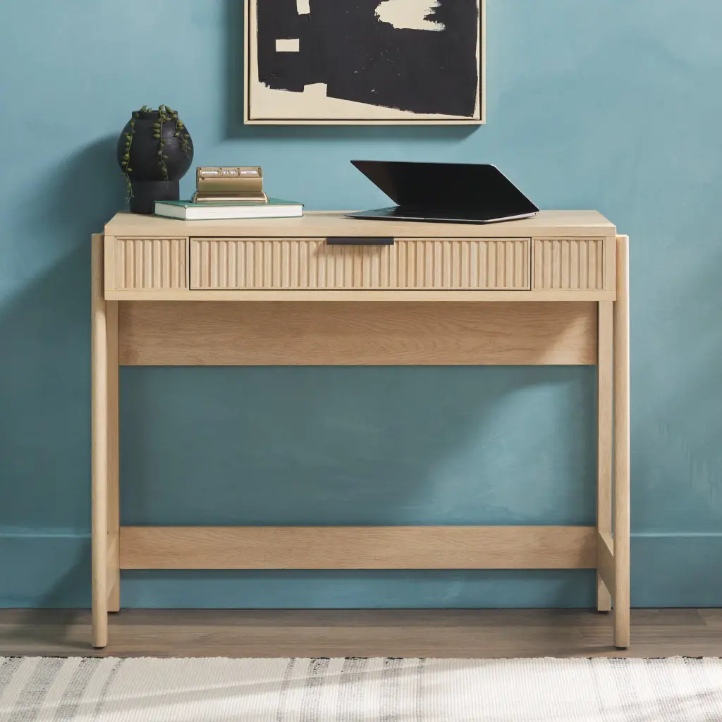 Transitional Reeded Lift Top Desk Drawer Oak Oak Mdf walker edison