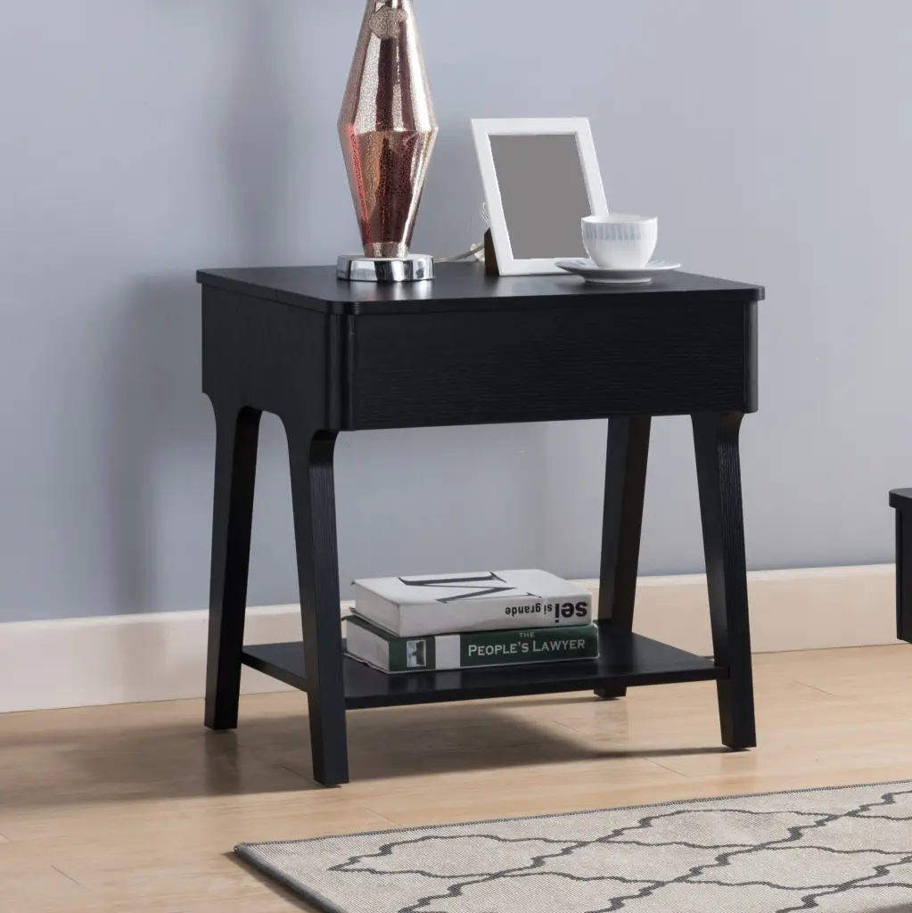Black End Table Lift Tabletop - Black Particle Board Side Table id international- inc.