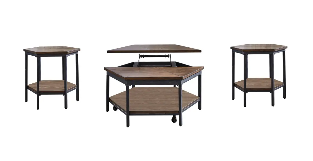 Ultimo 3 Piece Table Set Hexagon Lift Top and End Tables Brown Iron steve silver furniture