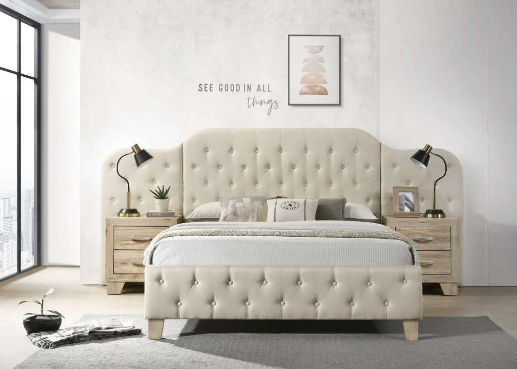 Ranallo Queen Bed Beige Linen Fabric Bd01778Q acme onsite store