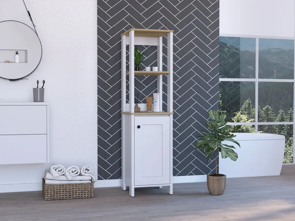 Hanover 4 Shelf Linen Cabinet Light Oak and White Finish furniture max