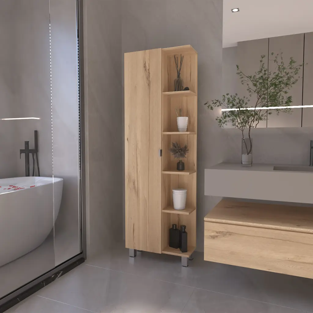 Portland 5 Shelf Linen Cabinet Light Oak Freestanding Shelves furniture max