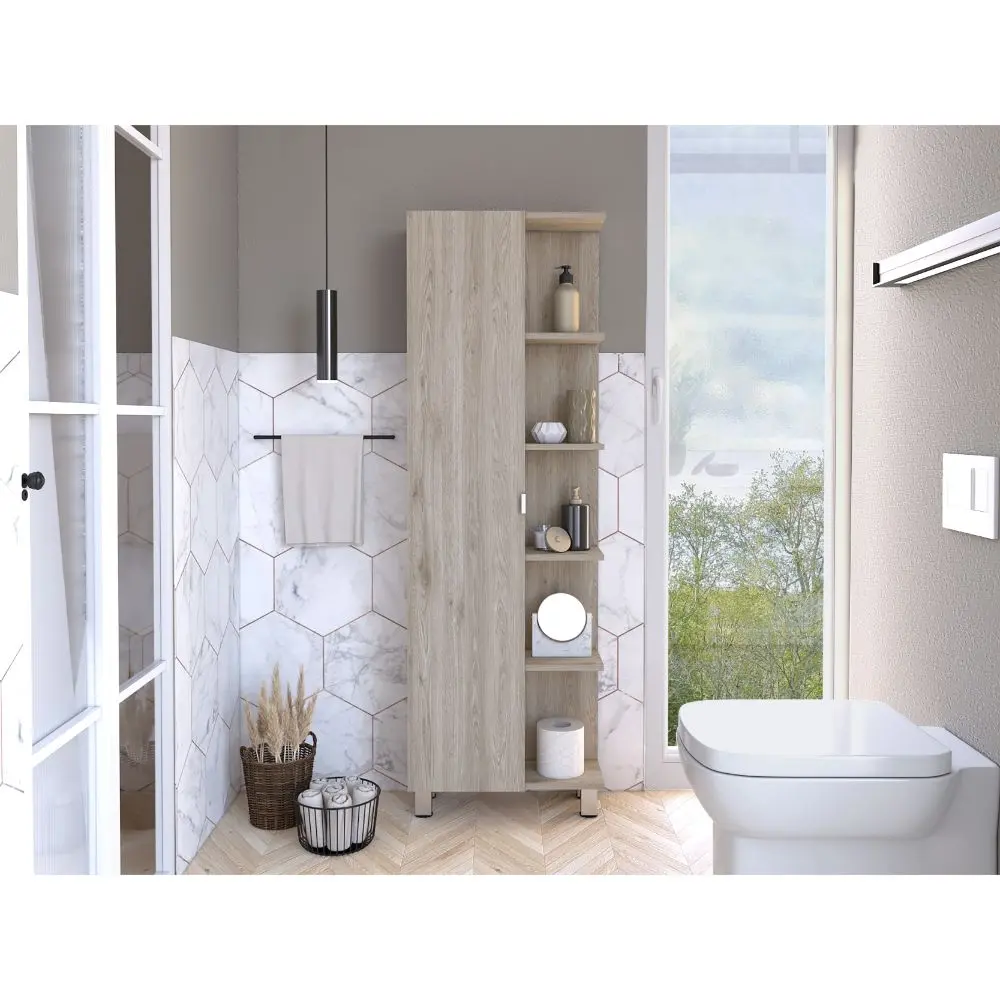 Urano Mirror Linen Cabinet Four Interior Shelves Five External Shelves tuhome