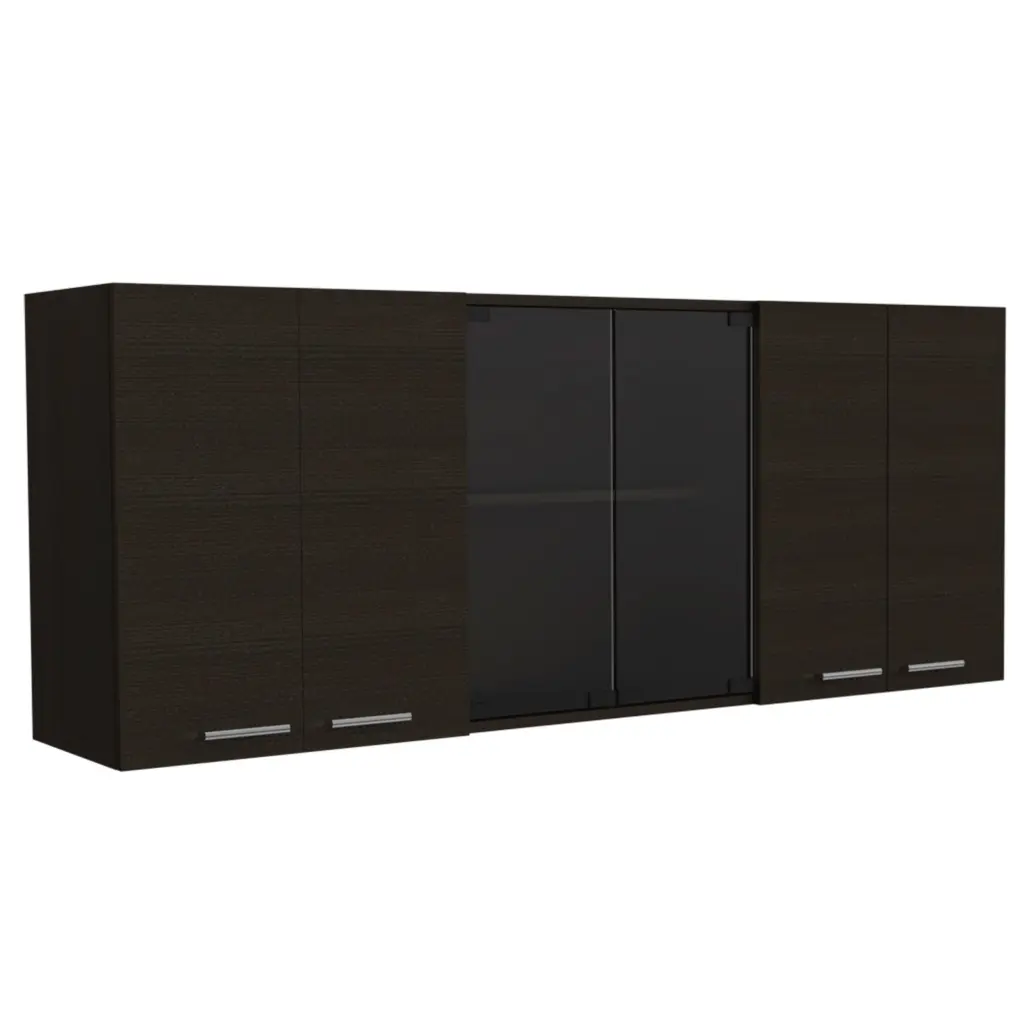 Yuma 150 Wall Cabinet Two Close Cabinets Two Open Shelves Black Espresso fm furniture