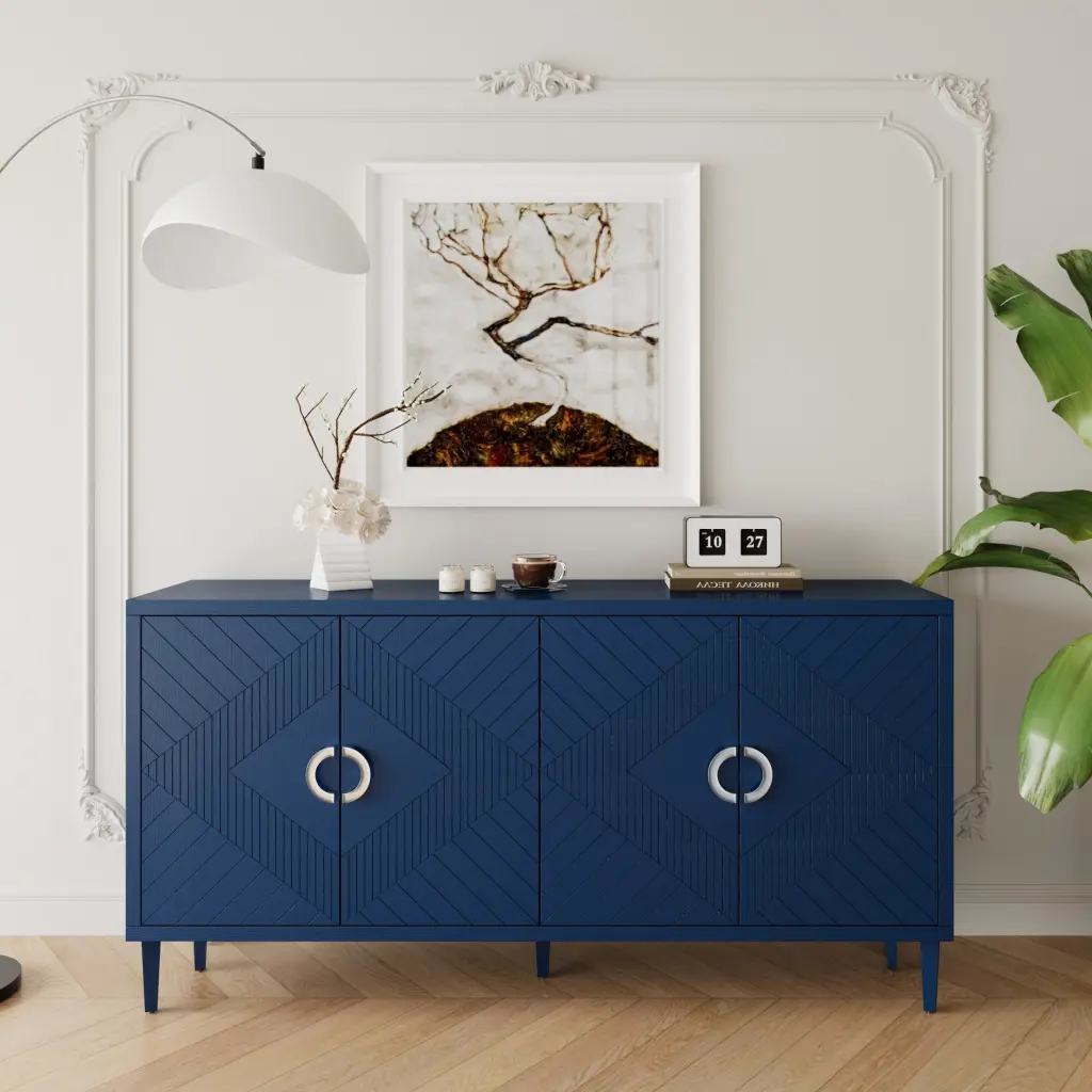 Chic And Practical 4 Door Storage Cabinet Pine Legs And MDF Modern Cabinet rnb