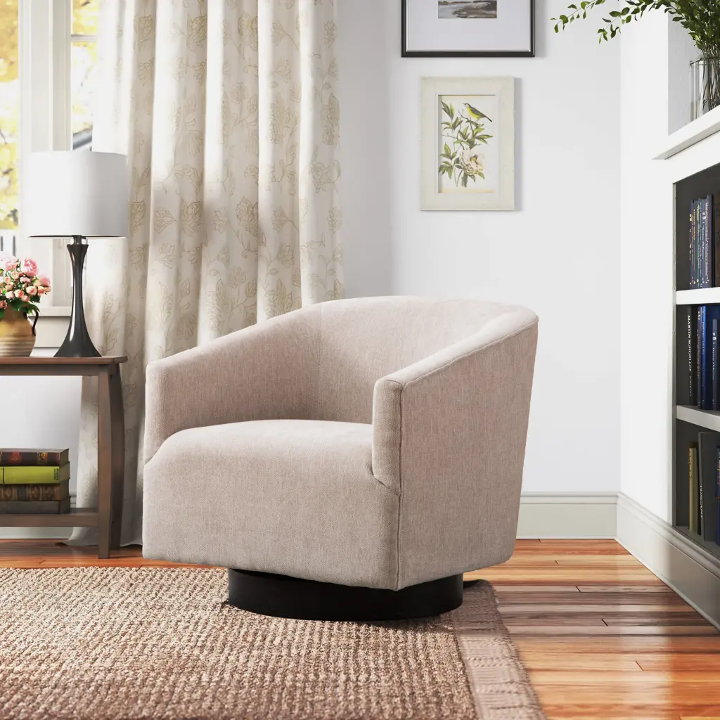 Garland Oatmeal Wood Base Swivel Chair Natural Foam and Polyester Upholstery ridgecrest home