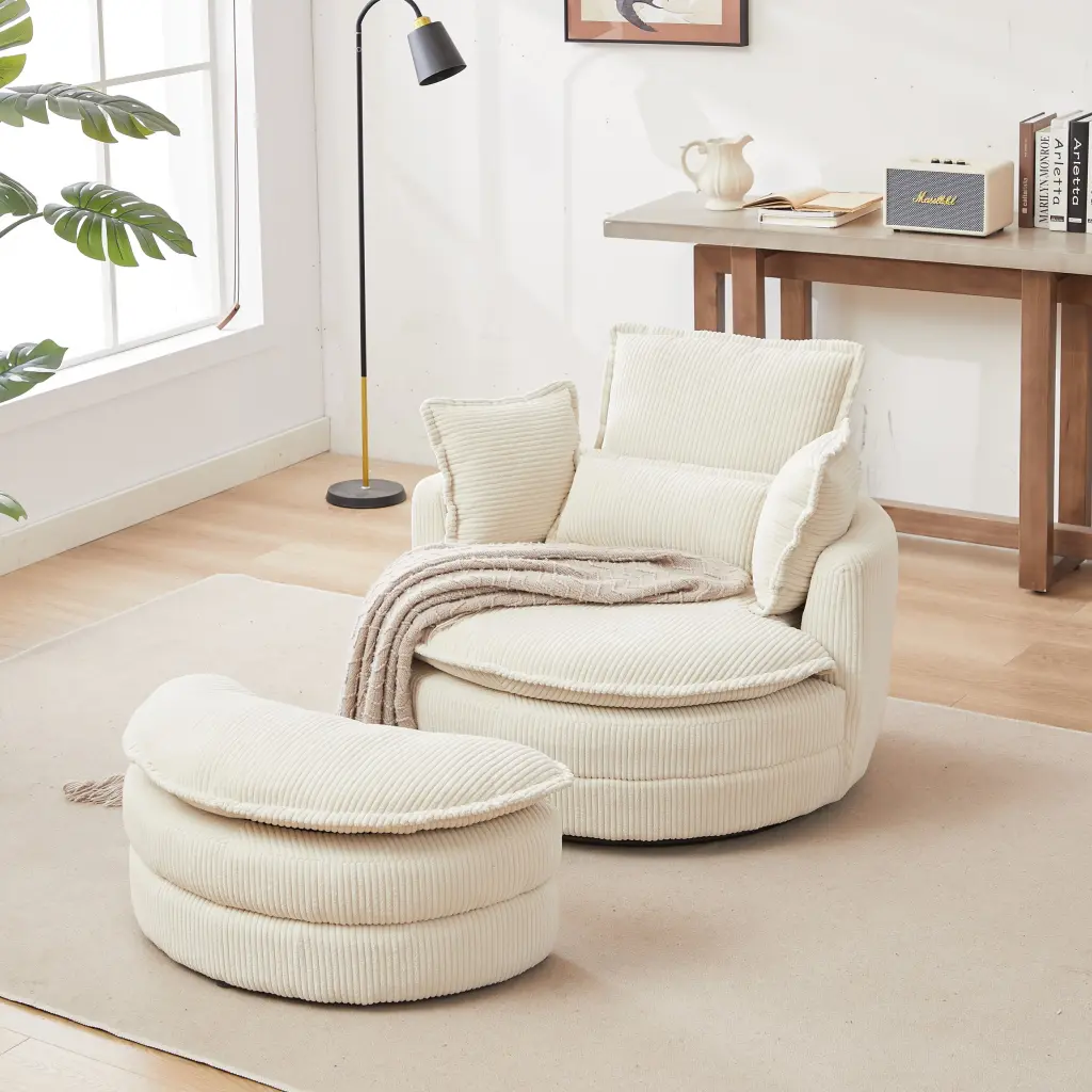 38 Inch Oversized Swivel Chair Moon Storage Ottoman Living Room welike furniture