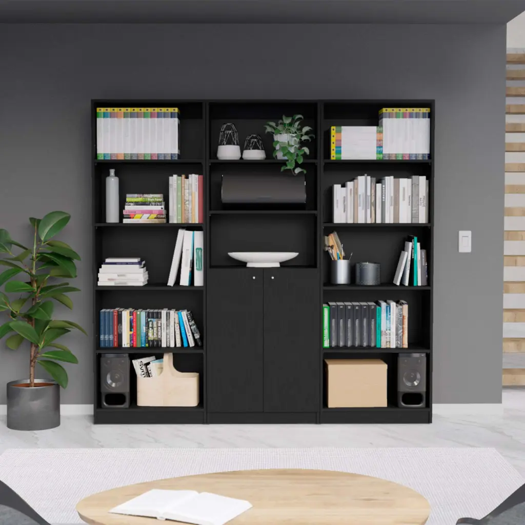 Black 3 Piece Living Room Set 3 Bookcases furniture max