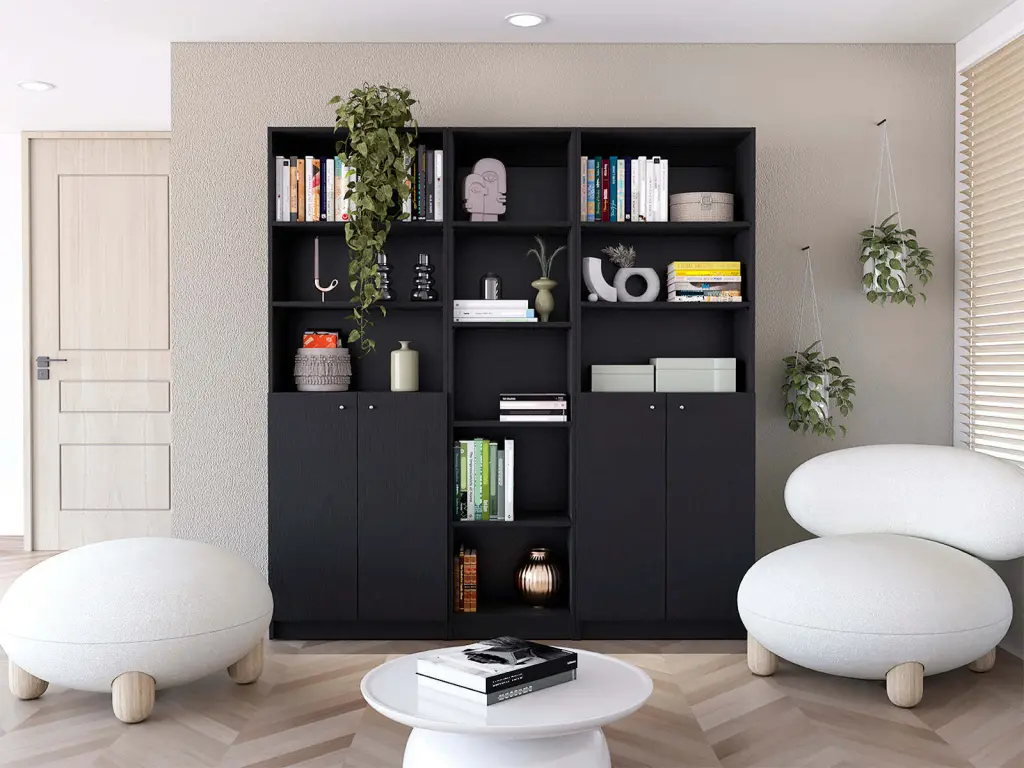 Sophia Black 3 Piece Living Room Set 3 Bookcases 8 Or More Black furniture max