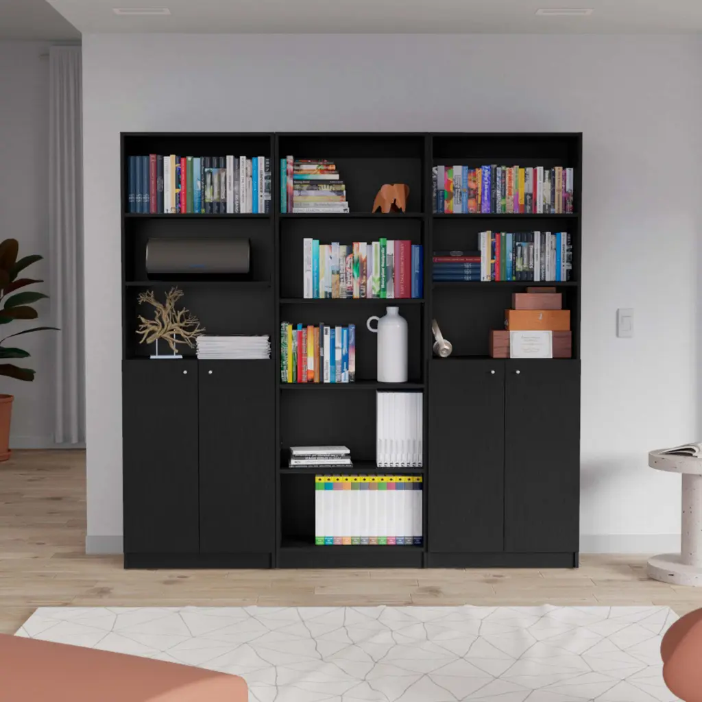 William Black 3 Piece Living Room Set 3 Bookcases Black Wood furniture max