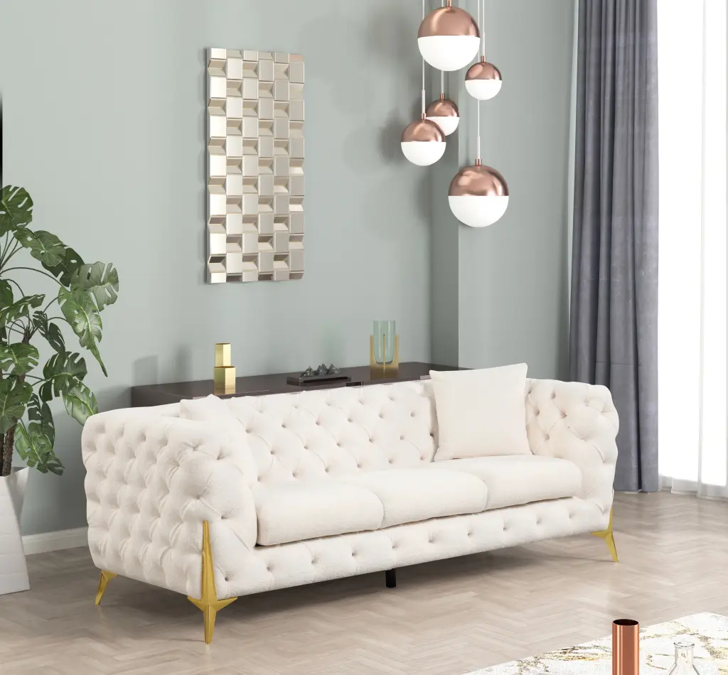 Contempo 3Pc Modern Living Room Set Cream Wood Sofa Loveseat Chair galaxy home furnishings